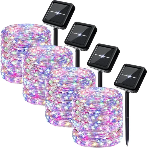 Vista 9 de SyouHome Paquete de 2 luces solares para exteriores, 400 luces LED de 132 pies, extralargas, 8 modos, luces parpadeantes impermeables para jardín