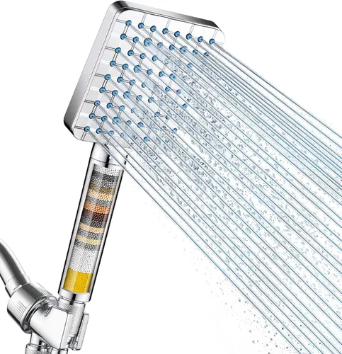 Vista 17 de Cobbe Cabezal de ducha filtrado con mano, 6 modos de pulverización, filtros suavizantes de agua, elimina el cloro y reduce la piel seca, níquel