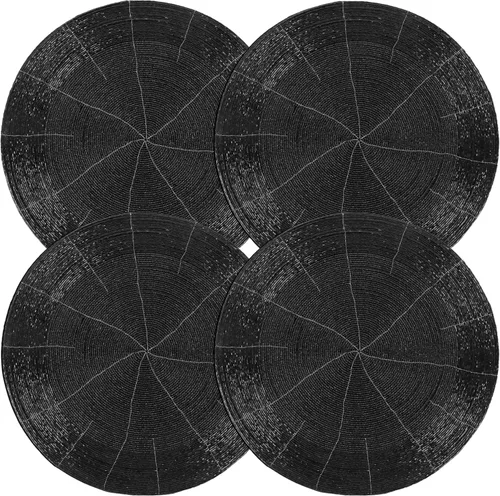 Vista 27 de Manteles individuales de 13 pulgadas con cuentas redondas para mesa de comedor - Manteles decorativos con cuentas de vidrio y respaldo de algodón