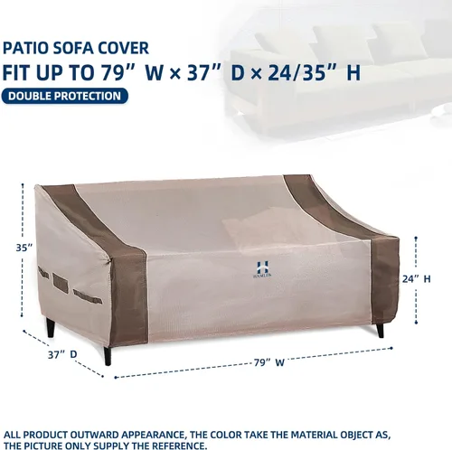 Vista 3 de HAMLER Funda para sofá de patio - Resistente impermeable, funda para sofá de exterior de 2 plazas, con ventilaciones y asas, se ajusta hasta 48