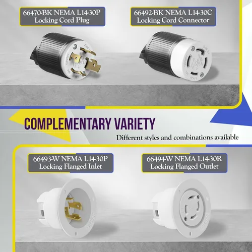 Vista 6 de ENERLITES NEMA L14-30R - Conector de bloqueo para generador, enchufe hembra de bloqueo giratorio, 30 amperios, 125/250 voltios, 3 polos, conexión a