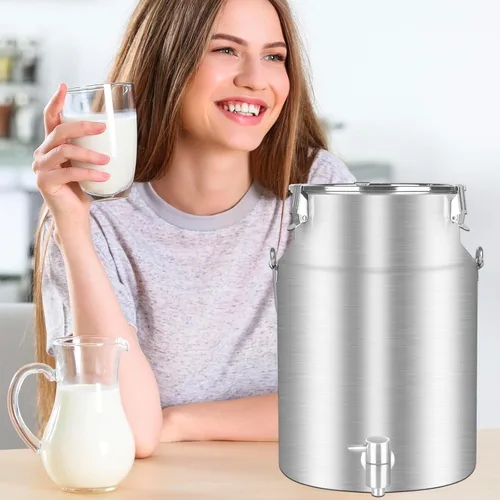 Vista 4 de Cubo de leche de acero inoxidable 304 de 10 litros, cubo de vino con espita de 2.64 galones, jarra de leche con tapa sellada, resistente para leche