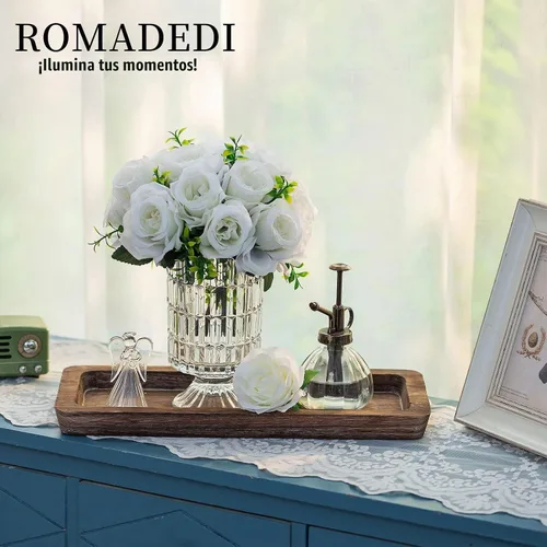 Vista 6 de Romadedi Bandeja decorativa de madera para velas, bandeja larga y estrecha de madera, decoración del hogar, centros de mesa rústicos, bandejas