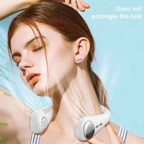 Vista 4 de Mini ventilador portátil USB para colgar en el cuello, ventilador de enfriamiento silencioso ventilador de luz portátil USB recargable ventiladores