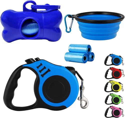 Vista 11 de Correa retráctil resistente para perros o gatos pequeños, cinta de nailon 360 sin enredos, mango antideslizante, con dispensador de bolsas de basura