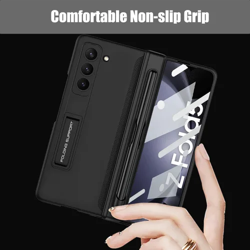 Vista 4 de Funda para Samsung Galaxy Z Fold 5 con protección magnética de bisagra, soporte ajustable y protector de pantalla con soporte para S Pen, funda