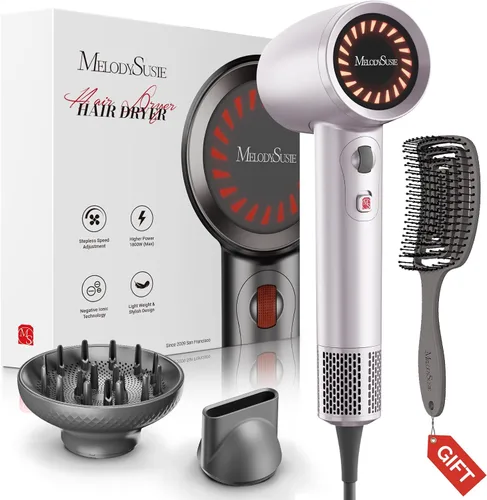 Vista 11 de MelodySusie Secador de pelo, secador de pelo iónico profesional de 1600 W para secado rápido, secador de pelo de alta velocidad de 120,000 RPM