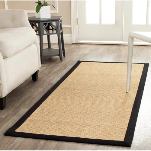 Vista 96 de Alfombra de sisal Safavieh, de color maíz y negro, tejida a mano, de la colección de fibras naturales; 5 x 8 pulgadas, NF441A, Tela, Gris / Gris