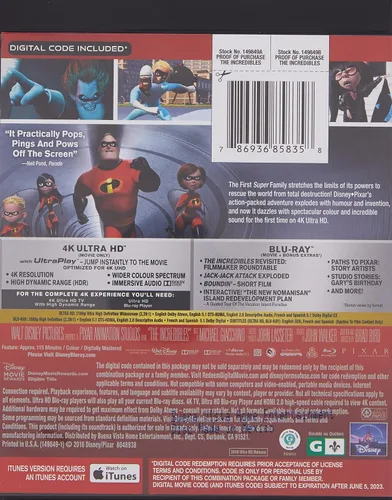 Vista 2 de The INCREDIBLES 4K Ultra Blu Ray Blu Ray Digital Code 4K UHD