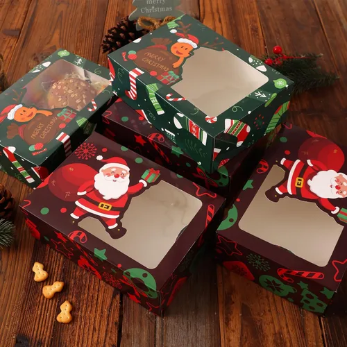 Vista 4 de Paquete de 24 cajas para galletas de Navidad (21x15x7 cm), cajas para regalos navideños, cajas de panadería con ventana para intercambio de regalos