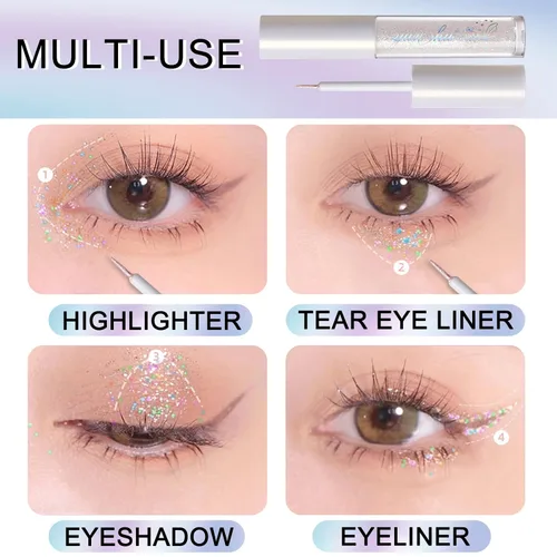 Vista 7 de Erinde Maquillaje delineador de ojos con purpurina líquida, delineador de ojos metálico brillante, resistente al agua, brillo debajo de la sombra
