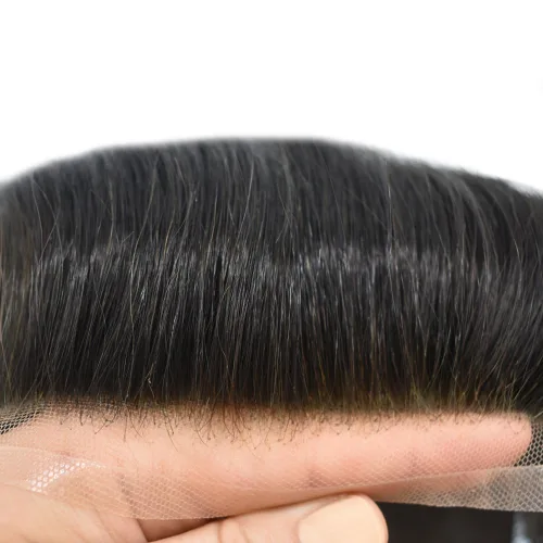Vista 4 de Tupé para hombres Piezas de cabello humano real para hombres Sistema de reemplazo de cabello para hombres Encaje Toupee Hairpieces para adelgazar
