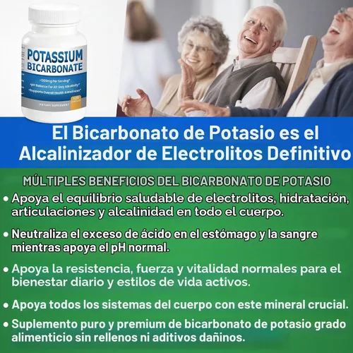 Vista 7 de Suplemento de bicarbonato de potasio puro Cápsulas Píldoras de equilibrio de pH, electrolitos de alto potasio 1200 mg Serv. Grado alimenticio