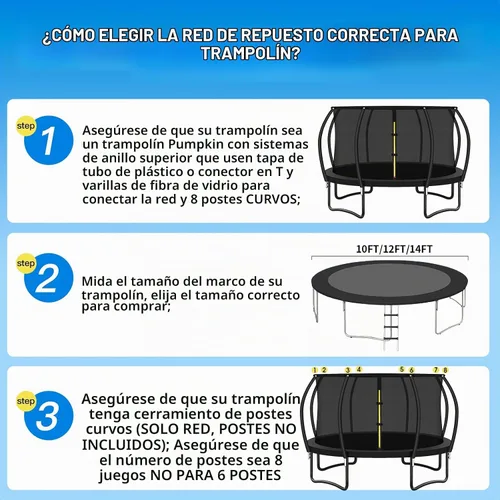 Vista 3 de Anillo superior de repuesto para cama elástica para 8 postes curvos, red de seguridad redonda, accesorios de trampolín con hebillas de protección
