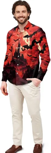 Vista 31 de Camisas polinesias para hombre con patrones de hojas tropicales polinesias, camisa hawaiana de manga larga para hombre, ropa de vacaciones de otoño