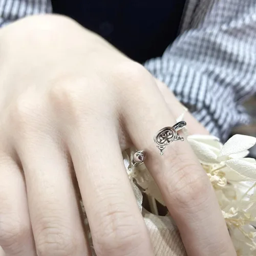 Vista 4 de HYXITVCG Anillo Kuromi y mi melodía, lindo anillo de anime, anillo de plata ajustable para mujeres, anillos kawaii, joyería Kawaii para mujeres