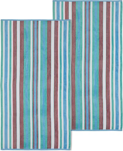 Vista 2 de Superior Toalla de playa de gran tamaño con textura de rayas, 100% algodón, suave, afelpada y altamente absorbente (juego de 2)
