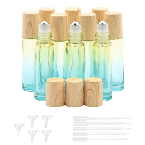 Vista 13 de Kesell Paquete de 10 botellas enrollables de aceite esencial con tapa de plástico de 0.3 fl oz (0.3 fl oz), botellas de rodillo de gradiente azul