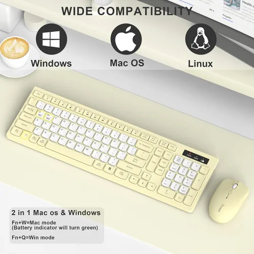 Vista 8 de Combo de teclado y mouse inalámbricos, teclado inalámbrico de tamaño completo y mouse DPI ajustable, receptor USB de 2.4 GHz, teclado y mouse