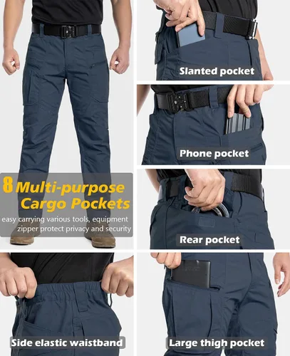Vista 4 de CARWORNIC Pantalones tácticos ligeros para hombre, pantalones cargo militares, resistentes al agua, para senderismo, trabajo