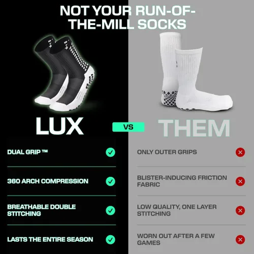 Vista 6 de LUX Sports Calcetines de Doble Agarre - Calcetines de Agarre para Fútbol para Hombres y Mujeres. Rendimiento y Comodidad GripArray