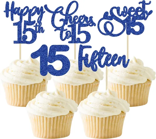 Vista 26 de Paquete de 30 adornos para cupcakes con purpurina de doble dígito para cumpleaños de 10 años, para cumpleaños, aniversario, fiesta, suministros