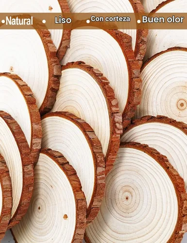 Vista 8 de wohohoho 24 piezas de rebanadas de madera natural de 2.4 a 2.8 pulgadas, kit de madera para manualidades sin terminar, preperforado con agujero