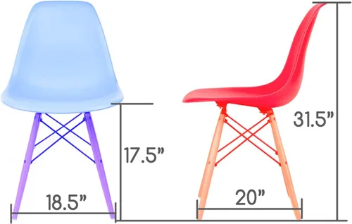Vista 2 de Mid-Century - Silla de comedor lateral tapizada de tela tejida moderna con patas Eiffel de madera de nogal oscuro, juego de 2 (rojo)
