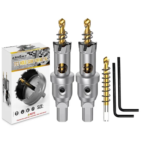Vista 31 de ASNOMY Broca de sierra perforadora con punta de carburo de tungsteno para metal duro, cortador de sierra de agujero T.C.T de 1/2 pulgada con 2