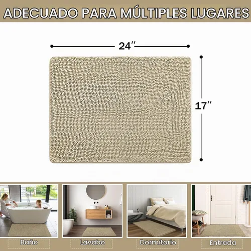 Vista 2 de LOCHAS - Alfombra de baño de lujo lanuda de 24 x 17 pulgadas, color beige
