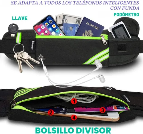 Vista 3 de AIKENDO Cinturón Riñonera para Correr, Bolsa de Cintura, Riñonera de Entrenamiento, Cinturón de Bolsillo para Trotar sin Rebotes – Portador de Negro