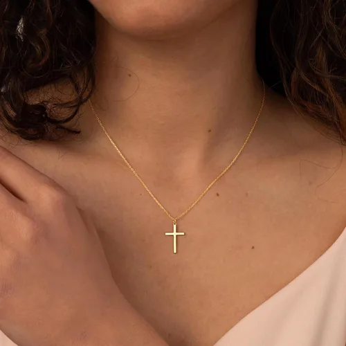 Vista 9 de Collar de cruz para mujeres y niñas, delicado chapado en oro de 14 quilates, gargantilla con dije de cruz que no se deslustra, impermeable, moderno