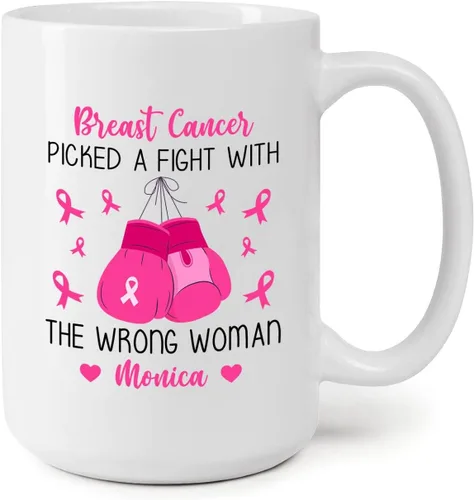 Vista 10 de Taza personalizada para sobrevivientes de cáncer, taza de cáncer de mama, taza de cinta rosa, regalo para sobreviviente de cáncer de mama, taza