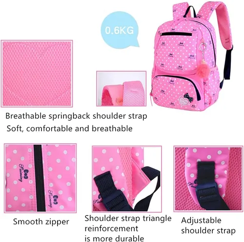 Vista 5 de 3Pcs Kids Backpack Bowknot Printed Daypack Girls 3 in 1 School Bag with Shoulder Bag and Pencil Bag