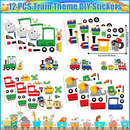 Vista 5 de Erweicet Recuerdos de fiesta de tren, 72 unidades, calcomanías de bricolaje, tatuajes temporales, llaveros, pajitas de plástico, bolsas de regalo