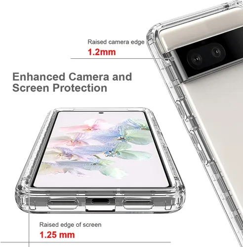 Vista 2 de Funda compatible con Pixel 7/Google 7 con protector de pantalla de vidrio templado, cuerpo completo, a prueba de golpes, transparente, flexible