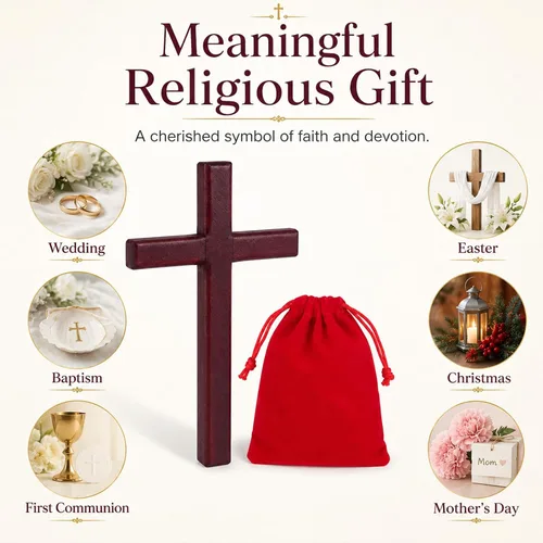 Vista 6 de CHENG XIN Cruz cristiana de madera para decoración de pared, cruzas de oración de mano, tamaño de palma, regalo cristiano de 4.7 pulgadas, con bolsa