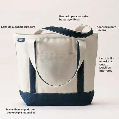 Vista 6 de Lands' End Bolso de lona abierto Natural/Azul marino radiante