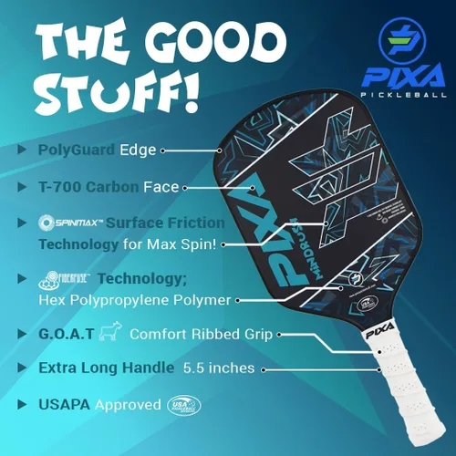 Vista 4 de PIXA Mindrush T-300 - Paleta de pickleball de 0.630 in, superficie de fricción avanzada, potencia increíble, control y giro: aprobado por USAPA