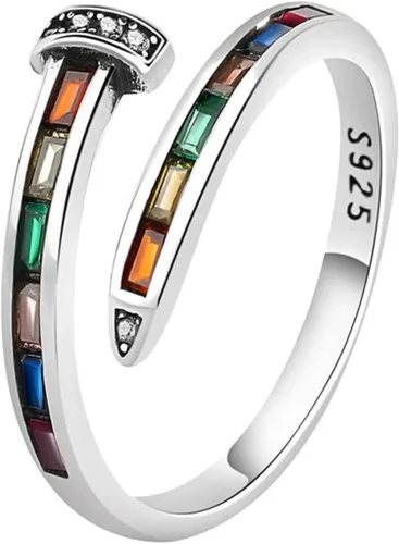 Vista 14 de Anillo de plata 925, anillos de plata ajustables para mujer, anillos de pulgar abiertos, anillos de circonio, anillos ajustables, anillos abiertos
