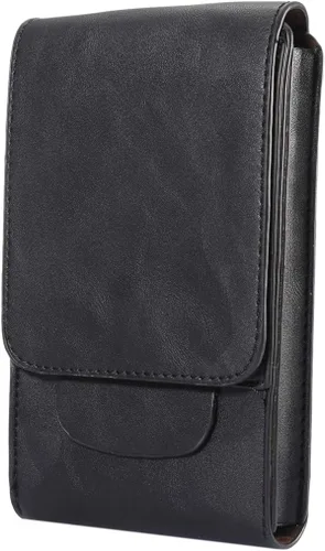 Vista 2 de Riñonera de cuero para teléfono celular para hombre, clip para cinturón de teléfono celular, bolsa vertical pequeña para teléfono inteligente