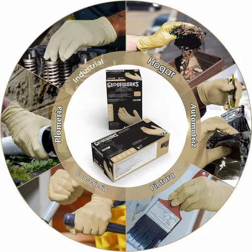Vista 3 de GLOVEWORKS HD Industrial White Latex Gloves - 8 mil, Powder Free, Textured, Disposable Marfil