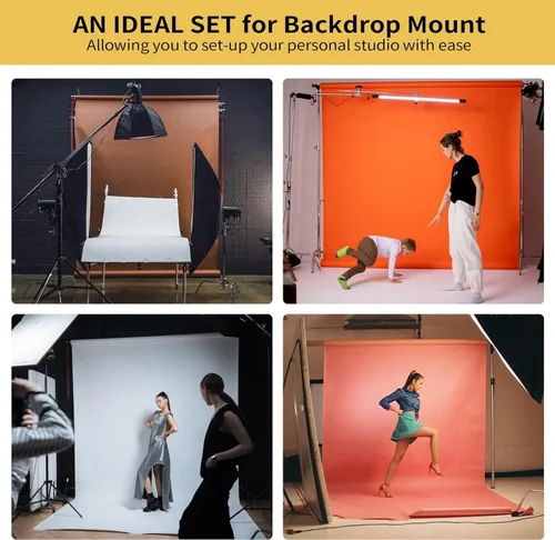 Vista 6 de Telón de fondo de fotografía de 3 rodillos para montaje en pared, sistema manual desplegable para estudio fotográfico con 6 barras expandibles + 3