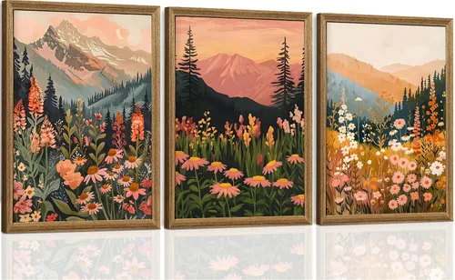 Vista 16 de ICHZUMW Arte de pared floral botánico neutro, decoración de pared de flores de granja en blanco y negro, impresiones en lienzo de arte lineal