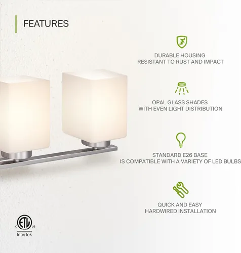 Vista 3 de ASD Accesorio de iluminación de tocador de montaje en pared de 3 luces Enchufe E26 de 60 W de 120 V Compatible con bombillas LED