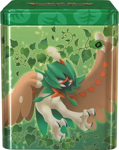 Vista 4 de Pokemon TCG: lata apilable de hierba (3 paquetes de refuerzo y monedas)