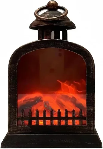 Vista 23 de Farol de chimenea pequeño y acogedor tradicional realista con efecto de llama de leña, luz LED, estilo carbón, lámpara de mesa