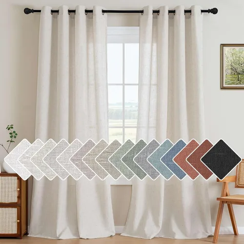 Vista 30 de H.VERSAILTEX Elegant - Cortinas texturizadas de lino natural mezclado con eficiencia energética, filtrado de luz, con ojales de níquel