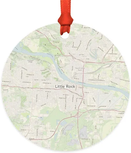 Vista 29 de Andaz Press Mapa de la ciudad de Estados Unidos redondo de madera natural MDF ornamento de Navidad, Akron, Ohio Vintage Mapa, 1 paquete, larga