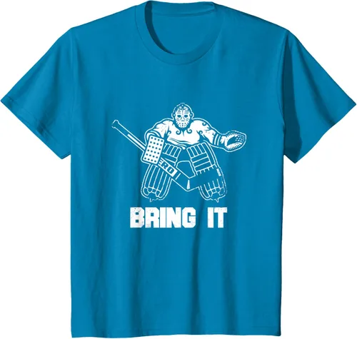 Vista 76 de Divertida camiseta gráfica de ropa de portero de hockey sobre hielo, Negro, S